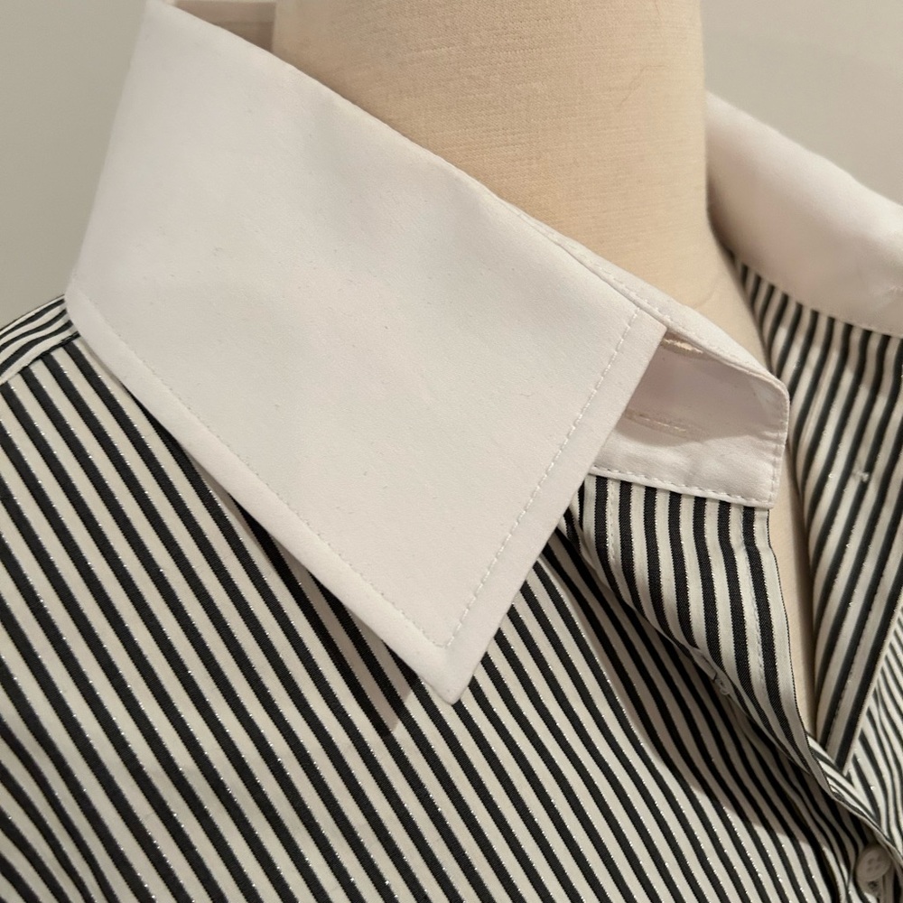 Chic Lafayette 148 button up black striped blouse. - Picture 4 of 6